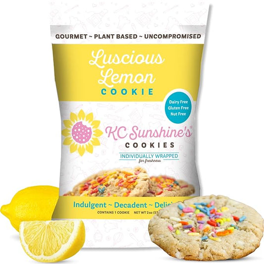 KC Sunshine’s Gluten Free Cookies (Lemon, Pack of 6) – Gluten Free Snacks - Dairy Free, Nut Free, Vegan Friendly & Plant Based Cookies – Gluten Free Cookies Individually Wrapped