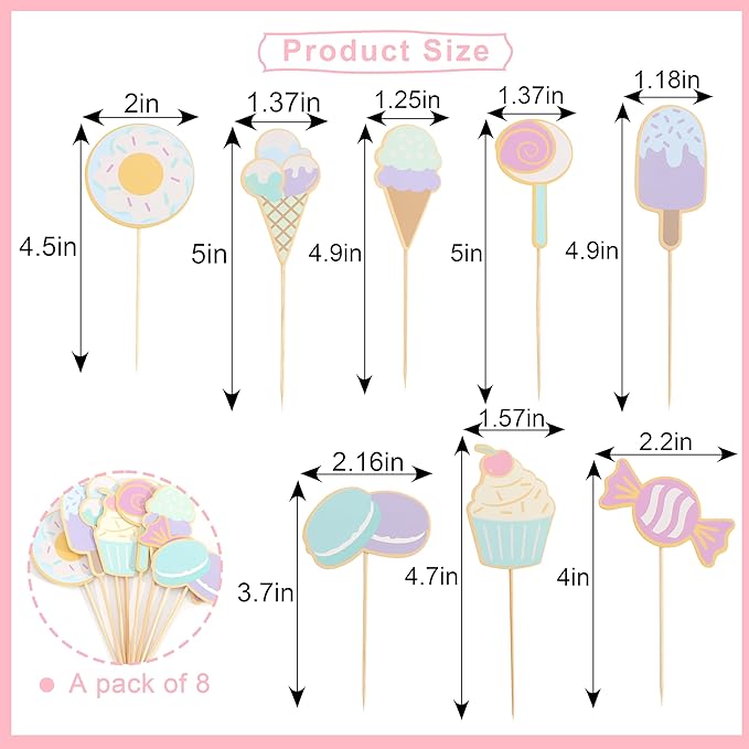 Sweet Dessert Cupcake Toppers - Sweet One Cake Toppers, Donut Ice Cream Candy Birthday Party Decorations, Sweet Dessert Cake Decorations, Sweet One Cake Smash Photo Props竊?Pcs竊?,<div>