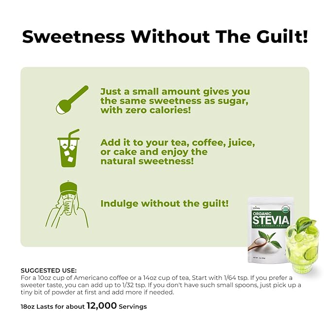 Viccoky Organic Stevia Powder, Pure Stevia Extract, Sugar-Free & 0 Calories, No Additives, Sugar