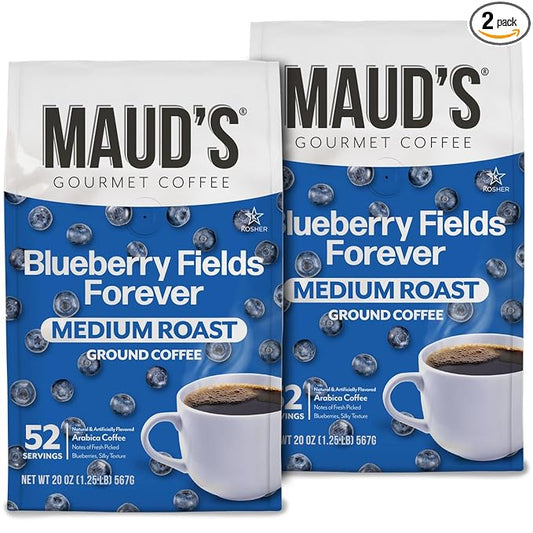 Maud's Blueberry Flavored Medium Roast Ground Coffee, 2 Bags (40oz), 100% Arabica Coffee, 104 Servings