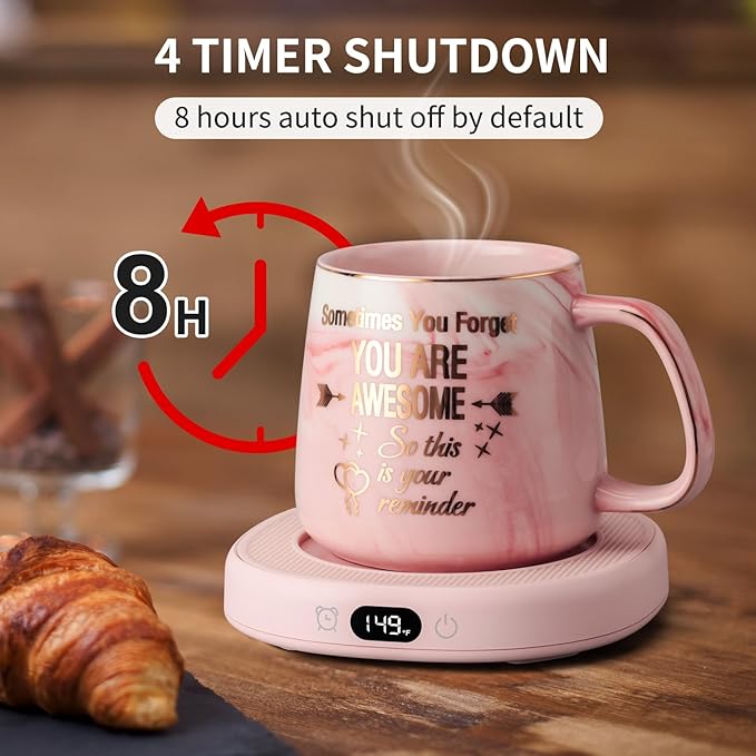 Coffee Mug Warmer & You are Awesome Mug Set, Electric Cup Warmer for Desk Office Home, Beverage Warmer with 3 Temperature Setting, 8-Hours Auto Shut Off, Best Birthday Present Ideas for Women