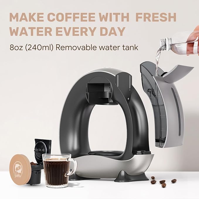 Single Serve Coffee Maker,Fast Brew in 2 minutes,Stylish＆Compact Design,MINI Q 2 IN 1 Coffee Machines for K*cup Capsules & Ground Coffee, Dark Grey Coffee maker