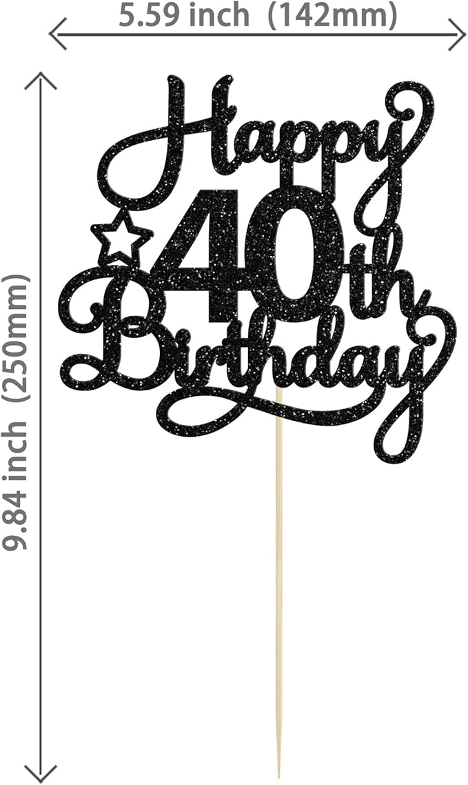 1 Pack Happy 40th Birthday Cake Topper Black Glitter 40 & Fabulous Cheers to 40 Years Old 40th Birthday Cake Pick for Celebrating 40th Birthday Anniversary Party Cake Decorations Supplies