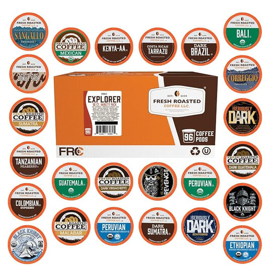 Fresh Roasted Coffee, Explorer Variety Pack, K-Cup Compatible, 96 Pods