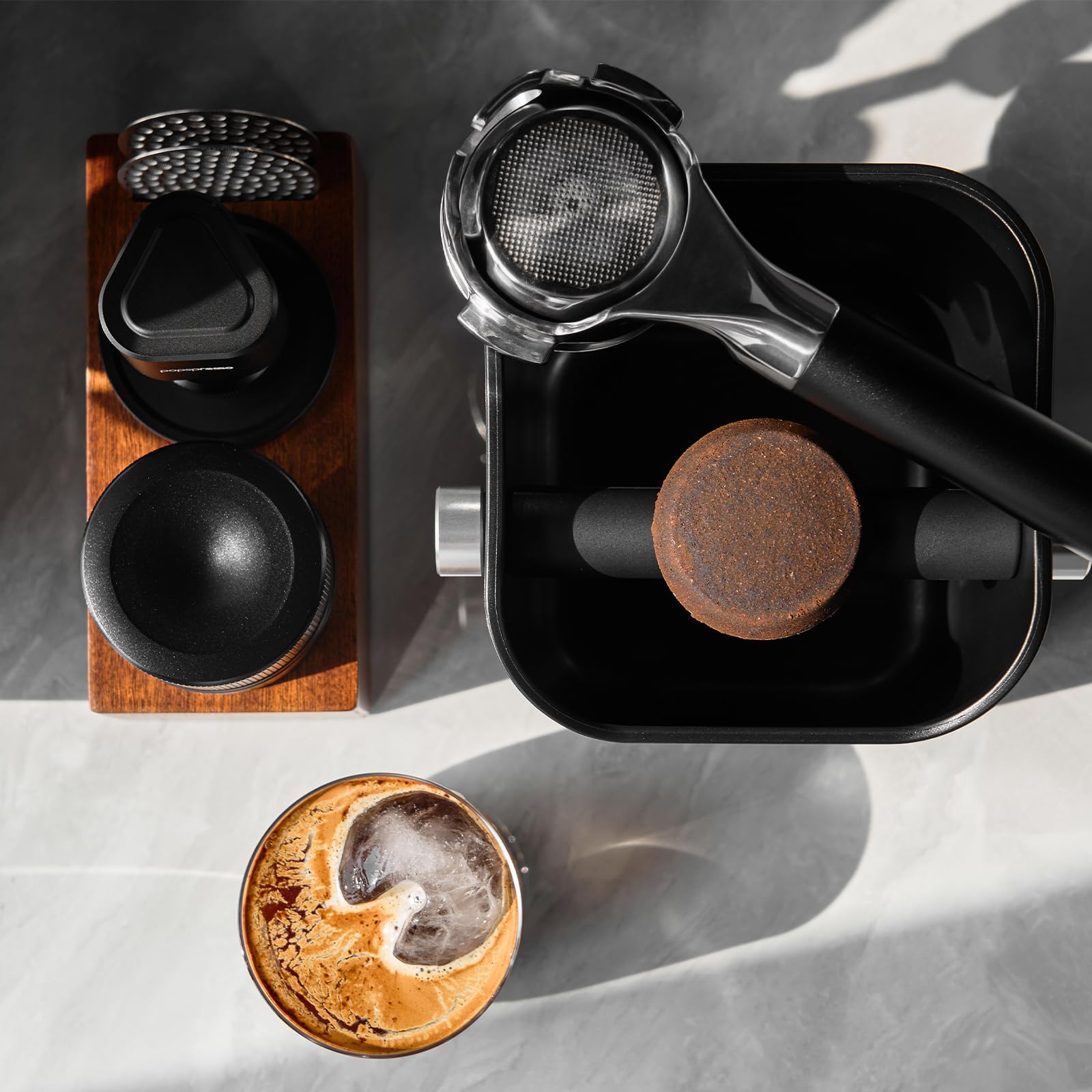 Popspresso Espresso Knock Box for Coffee Grounds, 1.5L Large Capacity Coffee Knock Box with Quiet