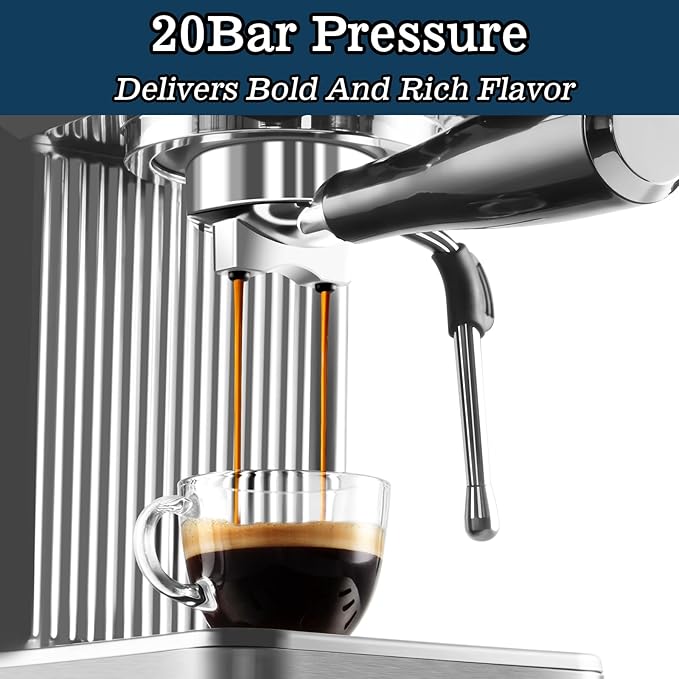 CUSIMAX Espresso Machine 20Bar Compact Espresso Maker with Powerful Steam Wand for Latte & Cappuccino, Stainless Steel Coffee Machine with 34oz Remevable Water Tank