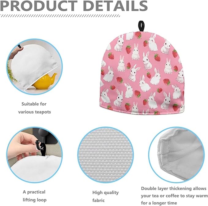 Bunny Strawberry Tea Cosy for Teapot Easter Teapot Warmer Insulating Tea Cozy Reusable Teapot Cover for Kitchen Home Decorative Keep Warm Tea Pot Decor Durability Tea Set Protector