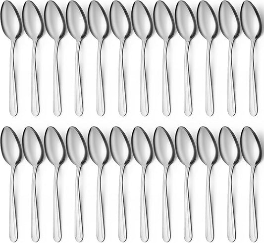 BEWOS 24 Pieces Spoons Set - 7.5 Inchs Spoons Silverware, Stainless Steel Spoon, Dinner Spoon, Dishwasher Safe, Mirror Polished Tablespoons for Home, Restaurant