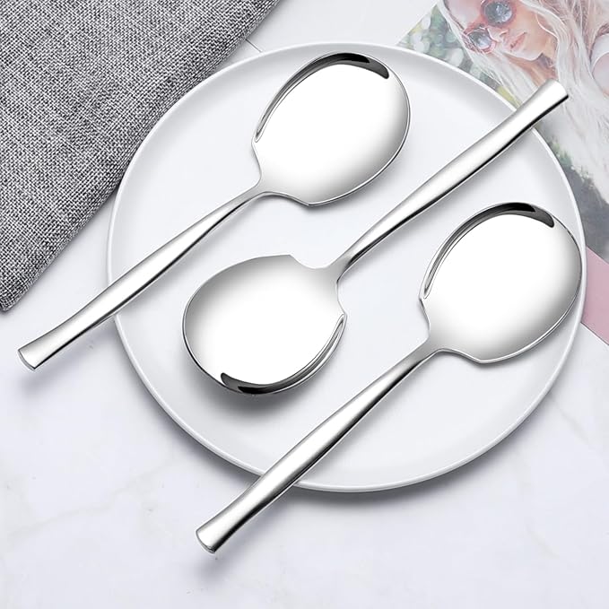 Set of 8 Stainless Steel Buffet Serving Spoons, Large
