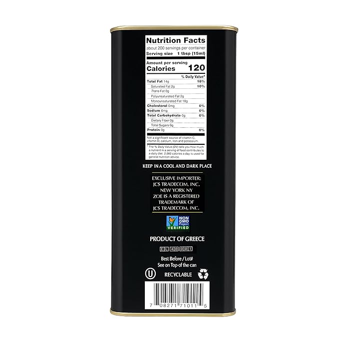 ZOE Diva Select Koroneiki Greek Extra Virgin Olive Oil, Cold Pressed, 100% Koroneiki Olives, Imported, 3 L (101.4 fl oz) Tin