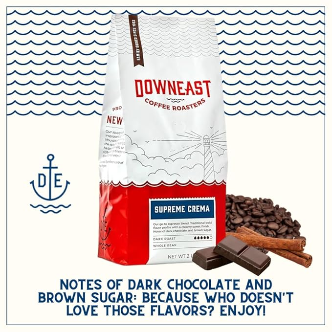 Downeast Coffee Roasters Whole Bean Coffee - Supreme Crema Espresso - Select Central and South American Highlands (2 lb Bag, Pack of 6)