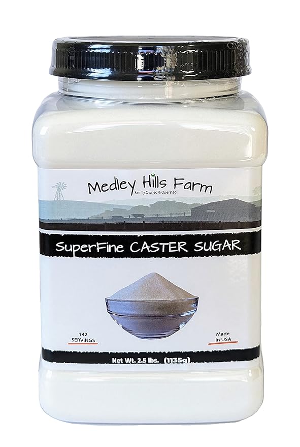Superfine Caster Sugar By Medley Hills Farm in Reusable Container 2.5 lbs. - superfine sugar for baking of homemade treats, icing sugar, cakes - Product of USA