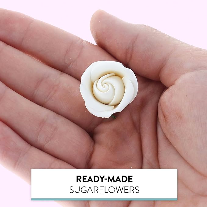 Global Sugar Art Rebecca Rose Sugar Cake Flowers, White 1 Inch with Wire, 8 Count by Chef Alan Tetreault