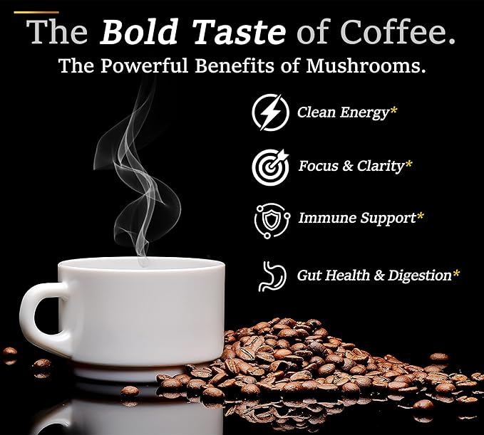 DLNIA Organic Mushroom Coffee with 12 Adaptogenic Mushrooms, Arabica Beans, Coconut Milk & MCT Oil | Cordyceps, Lion?™s Mane & Turkey Tail Instant Coffee for Better Energy, Focus, Digestion, Immunity