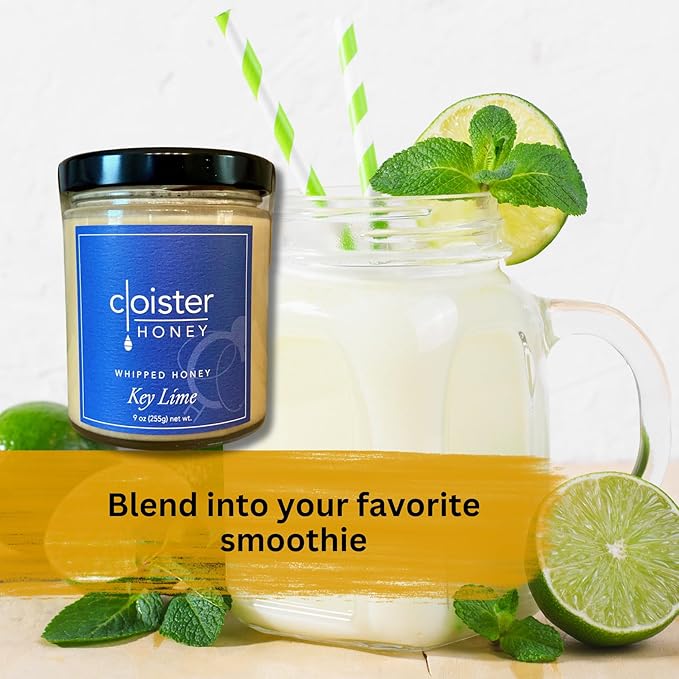 Cloister Honey Whipped Honey - Key Lime (9 oz) | Hand Crafted | Raw Artisan Honey | 100% Pure, Raw & Unfiltered | All Natural | Made in USA |
