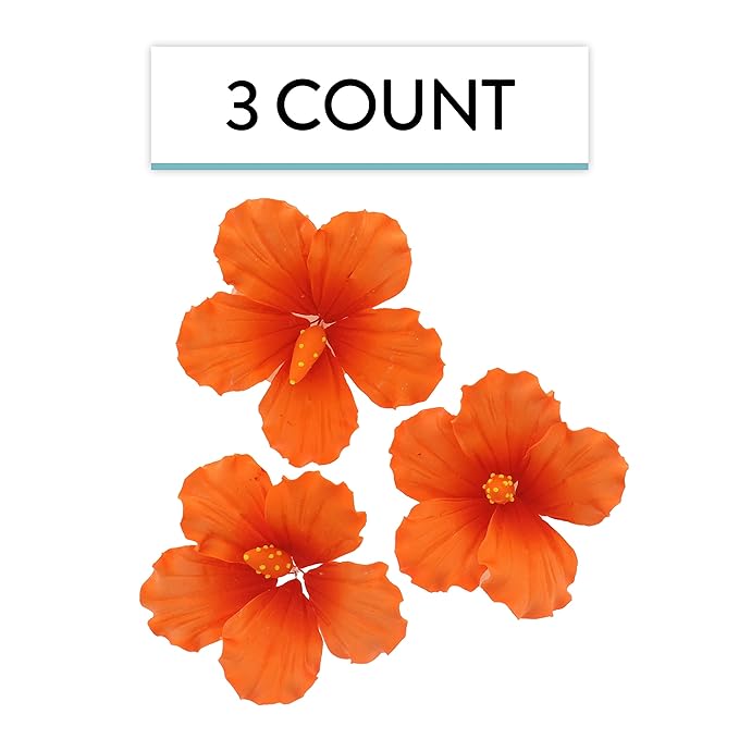 Global Sugar Art Hibiscus Sugar Cake Flowers, Orange with Deep Orange, Hawaiian Cake Flower Large 3 Count by Chef Alan Tetreault.