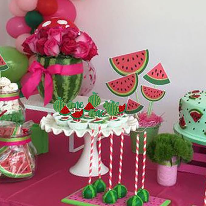 24 Pack Watermelon Cupcake Topper One in a Melon Cupcake Picks Watermelon First Year Birthday Baby Girl First Birthday Party Cake Decorations Supplies