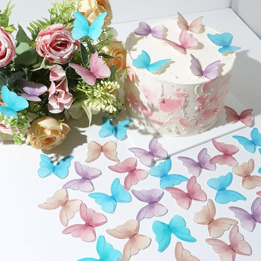48 Pcs Edible Butterfly Cake Decorations Cupcake Toppers Decorations 5 Mixed Color Wafer Paper Butterfly Wedding Themed Party Birthday