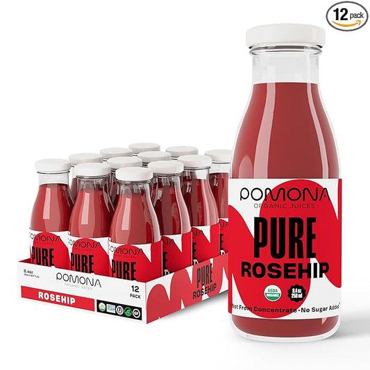 Pomona Organic Juices Pure Rosehip Juice, 8.4 Ounce Bottle (Pack of 12), Cold Pressed Organic