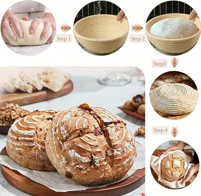 Banneton Premium Round Bread Proofing Basket with Liner - Perfect Proofing Basket, Handmade Rattan Basket for Making Beautiful Bread (10 Inch)