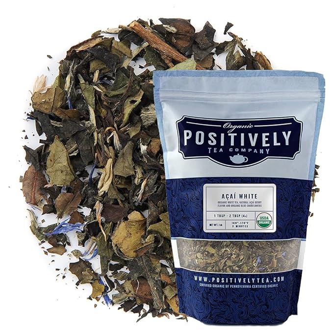 Organic Positively Tea Company, Açaí White Tea, Loose Leaf, 16 Ounce