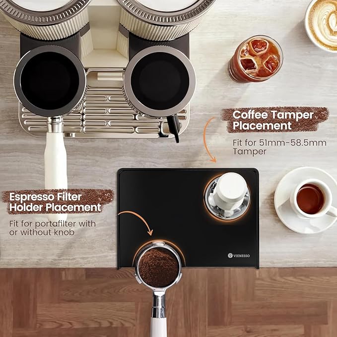 NEW: VIENESSO Tamping Mat for Espresso Machine - Non-slip Tamper Station for the countertop - Barista Accessories with notch for the Portafilter - Table edge protection + E-Book