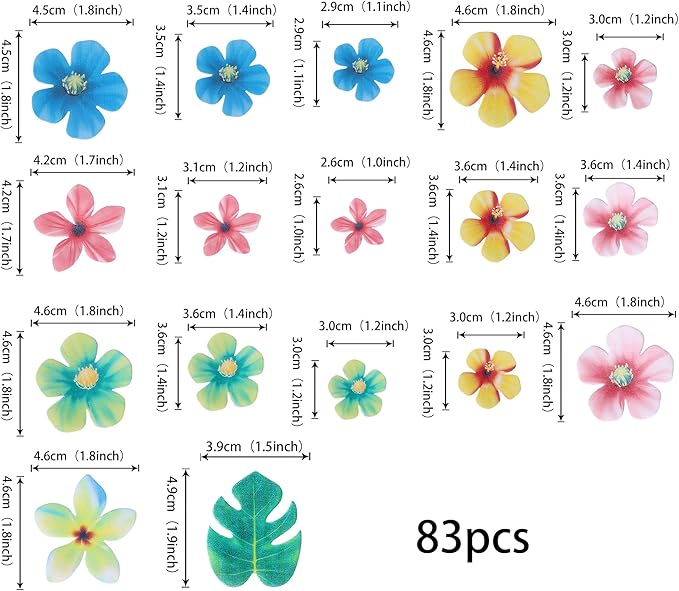 Rsstarxi 83 Pack Edible Tropical Palm Leaves Flowers Cupcake Toppers Decorations Palm Leaf Mini Flowers Cupcake Picks Hawaii Theme Cake Decorations for Baby Shower Birthday Party Decors