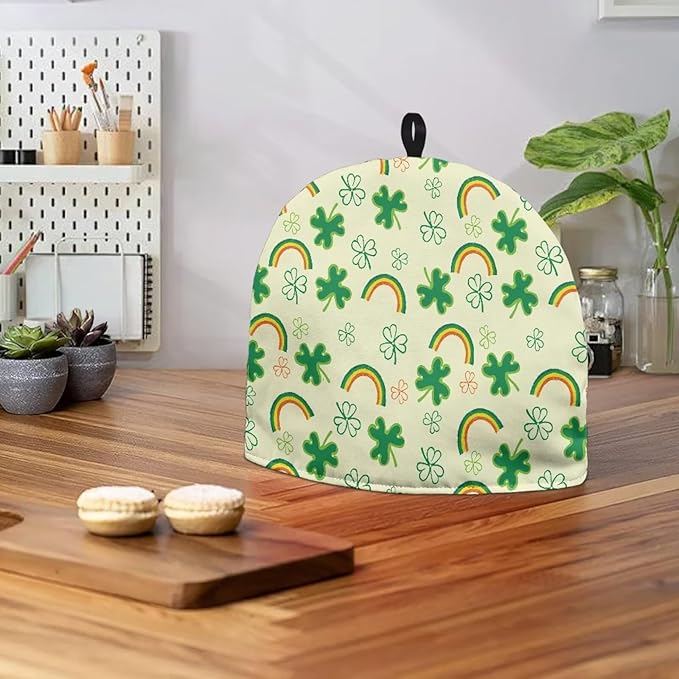 Hudotybom Four-Leaf Clover Rainbow Tea Cozy for Teapot - Insulated Large Teapot Cover to Keep Warm Tea Kettle Machine Washable Coffee Pot Cloth Covers - St. Patrick's Day Decorations
