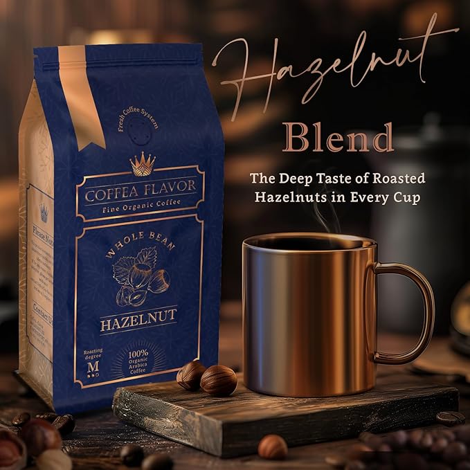 Hazelnut Flavored Whole Bean Coffee ??100% Arabica, Organic, No Artificial Sweeteners, Naturally Flavored, Medium Roast, Single Origin ??by Coffea Flavor