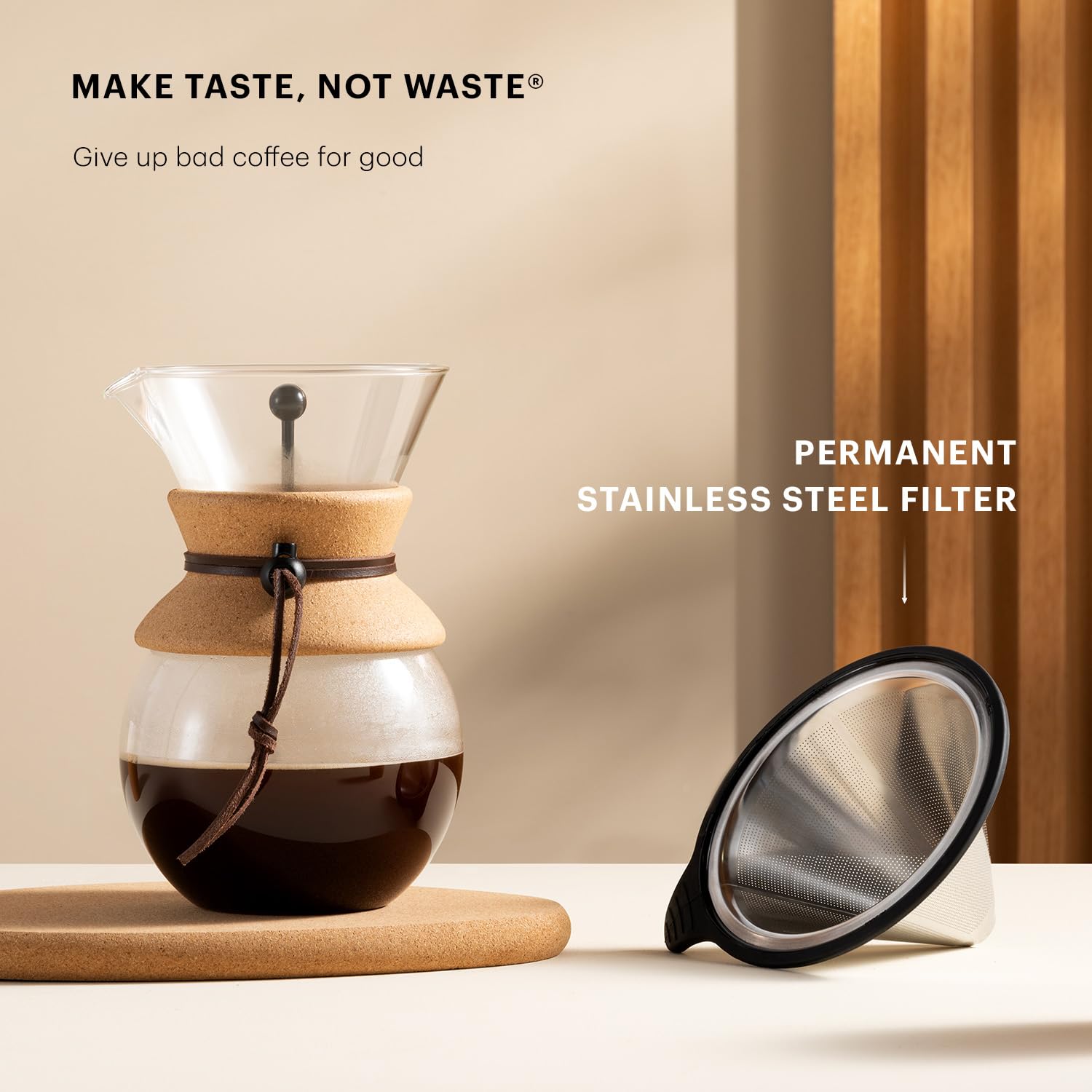 Bodum 34oz Pour Over Coffee Maker, High-Heat Borosilicate Glass with Reusable Stainless Steel