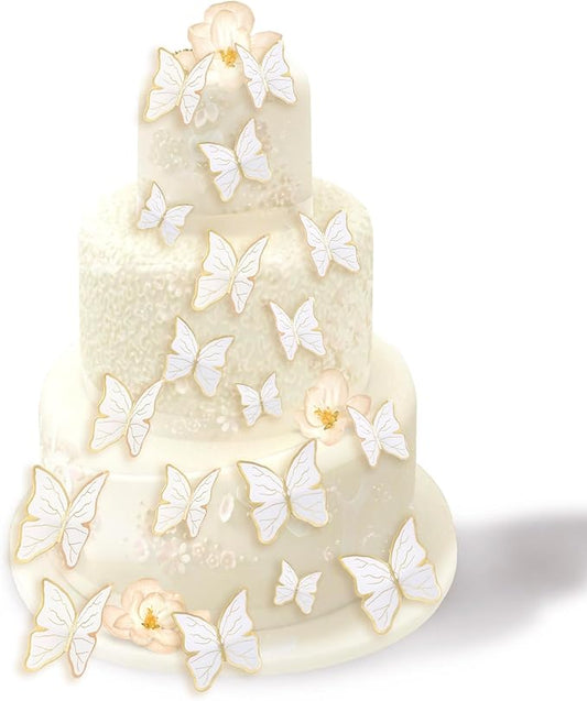 30PCS Butterfly Cake Toppers 3D Gold White Butterfly Cupcake Toppers Birthday Party Cake Decorations Supplies for Anniversary Wedding Party Baby Shower Wall Decor