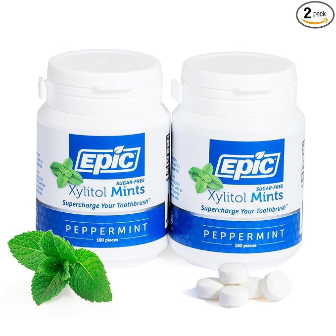 Epic 100% Xylitol Mints - Aspartame Free, Sugar Free - Peppermint Flavored Mints, 180 Pieces (Pack of 2)