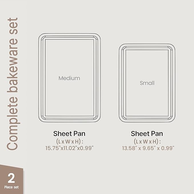 Diamond Bottom Cookie Sheet Set of 2, Nonstick Gray Marble Carbon Steel Baking Pans for Crisp Baking, Space-Saving Stackable Trays, PFOA, PFOS, PTFE Free, Oven Safe Up to 450°F, Small & Medium Pans
