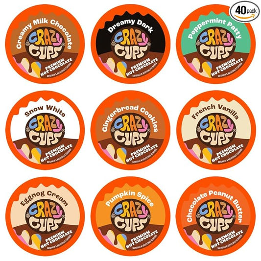 Crazy Cups Seasonal Premium Hot Chocolate Single Serve Cups for Keurig K Cup Brewers Variety Pack Sampler, 40 Count