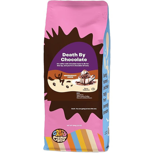 Crazy Cups Flavored Ground Coffee, Death By Chocolate Coffee, Enjoy Hot or Iced, 10 oz Bag