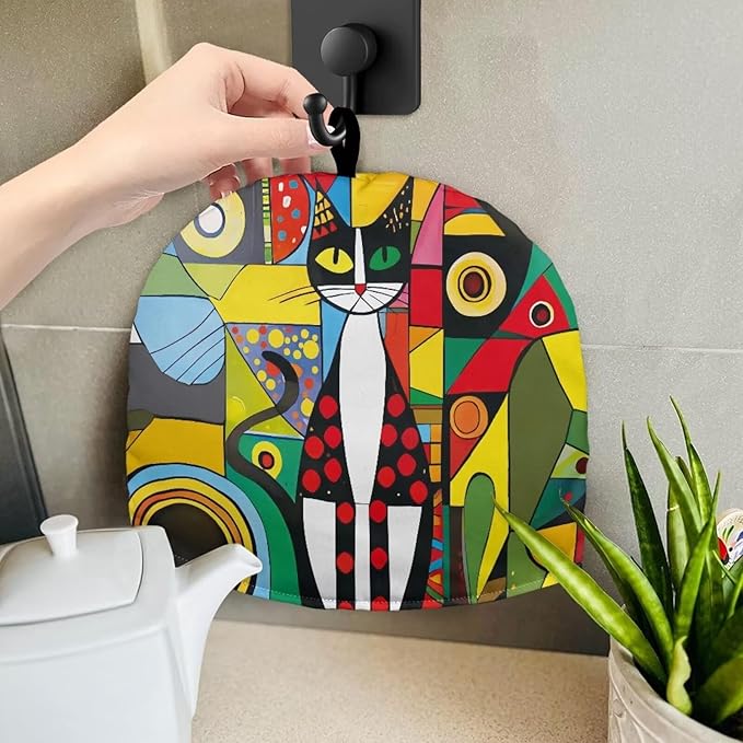 Abstract Cat Print Portable Tea Pot Dust Cover,Insulating Tea Pot Cozies for Teapots Kitchen Home Table Decorative Teapot Warmer Teapot Cozies