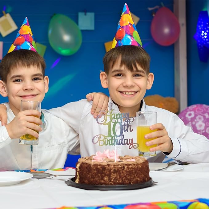10th Happy Birthday Cake Topper, Glitter Happy 10th Birthday Cake Topper for Birthday Party Cake Decoration(Rainbow Color)