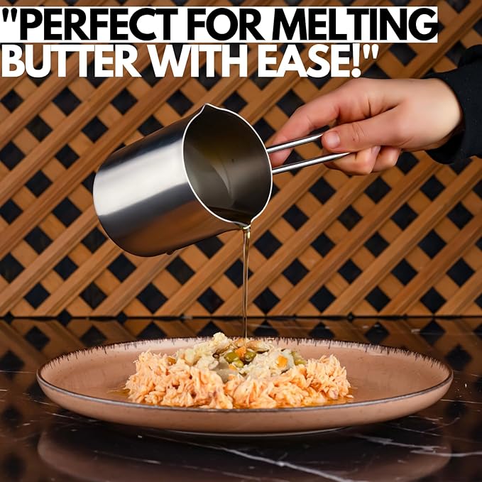 Turkish Coffee Pot Stainless Steel Cezve ??Small Milk Warmer Briki for Stove ??Coffee Boiler & Arabic Greek Coffee Maker ??Heat Resistant Handle (33.81 oz.)