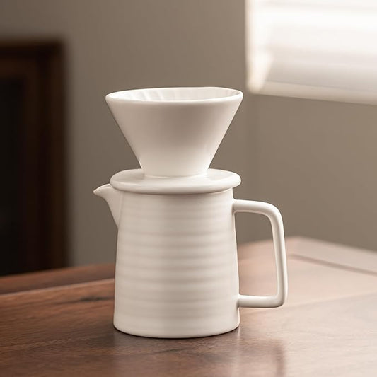 Pour Over Coffee Maker,Ceramic Coffee Maker With 40 pcs V60 Paper Filter竊?5oz/450ml Pour Over Coffee Dripper (White, V01)