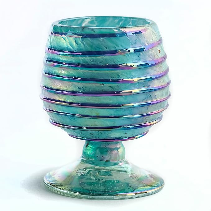 Authentic Mexican Tequila Hand Blown Shot Glasses - Set of 4-2 oz - Mini Glass Snifters - Heavy Base - Cognac (Sapphire Spiral)