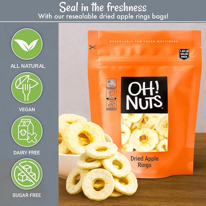 Oh! Nuts Dried Apple Rings - Apple Slices - 26 oz - Dried Apples - No Sugar Added - Dehydrated Fruit Bites