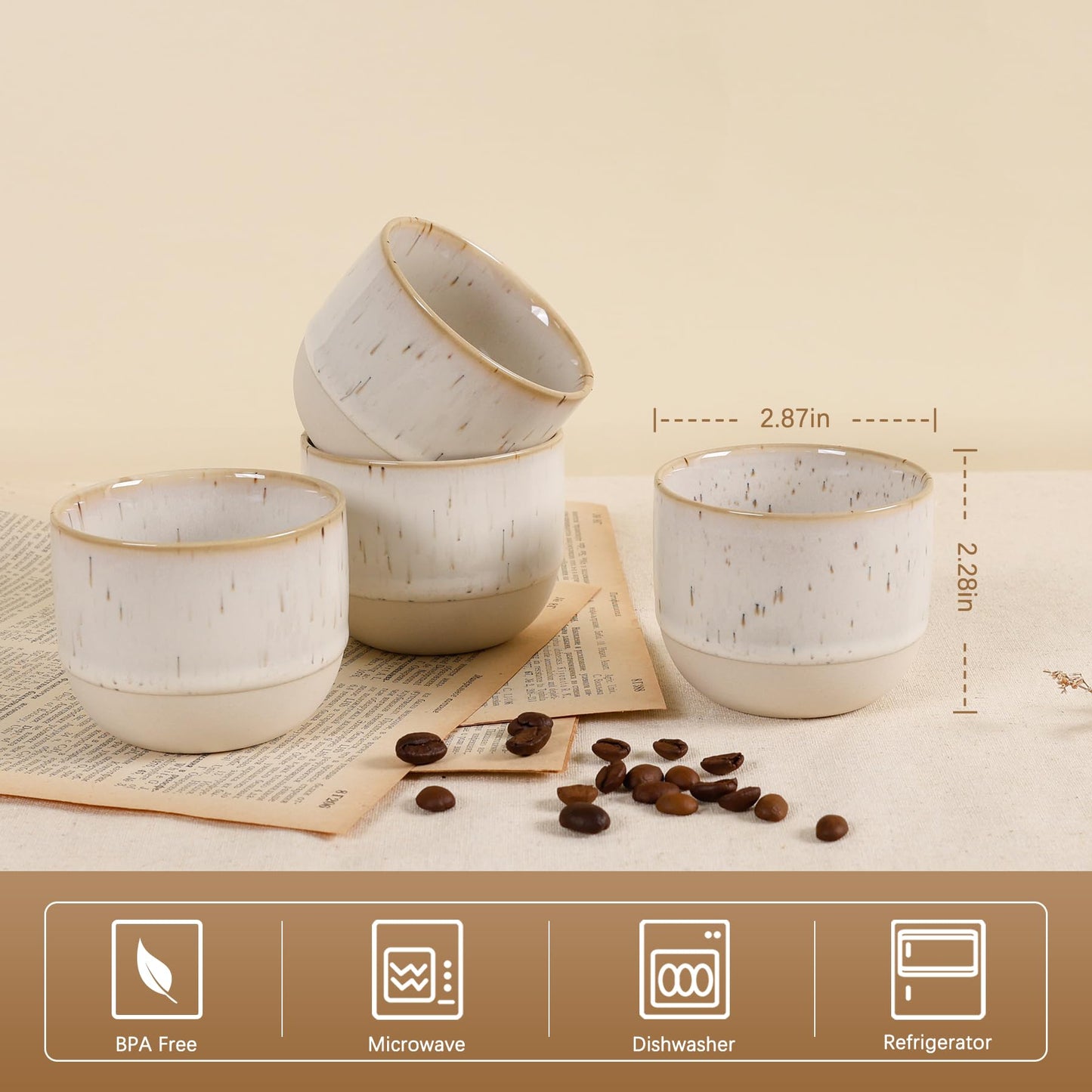 ZEBERBO Ceramic Espresso Cups Set of 4, Double Walled Espresso Coffee Mugs for Nespresso Cups