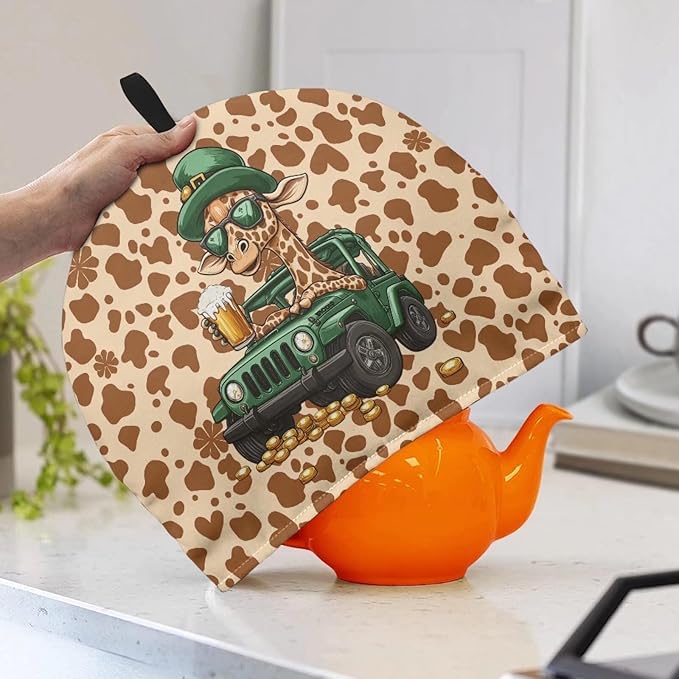 St. Patrick's Teapot Cover Women Leopard Clover Insulated Teapot Cover Washable Teapot Dust Cover with Handle