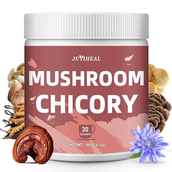 JUYIHEAL Mushroom Chicory, Mushroom Chicory Coffee 6 Mushrooms with Chicory Root for Energy, Focus, Digestion, Immunity, 30 servings