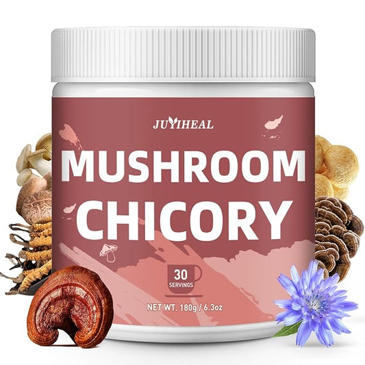 JUYIHEAL Mushroom Chicory, Mushroom Chicory Coffee 6 Mushrooms with Chicory Root for Energy, Focus, Digestion, Immunity, 30 servings