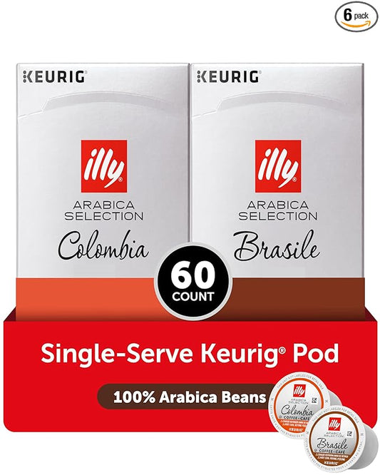Illy Coffee K-Cups - Compatible Pods for Keurig Coffee Maker - Brasile & Columbia - Single Origin Roasts - Variety - 10 Count (Pack of 6)