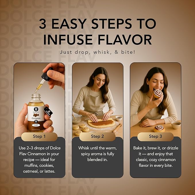 Dolce Flav Natural Cinnamon Extract Oil 2 oz ??Kosher, Sugar-Free, Concentrated Spice Flavor for Candy, Chocolates & Desserts, Includes Measured Dropper