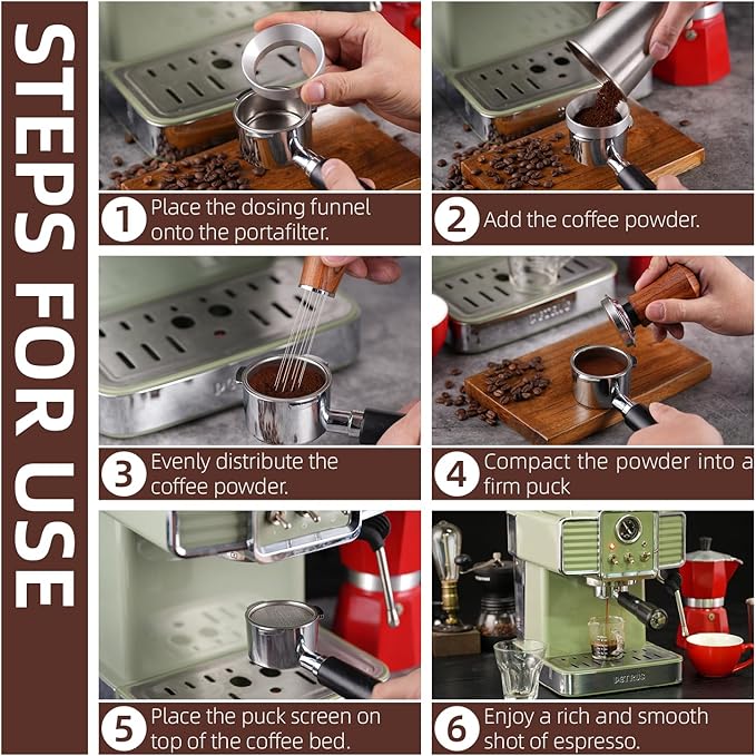 53.5mm Espresso Accessories Kit,316 Stainless Steel WDT Tool Espresso,Dosing Funnel and Puck Screen Set竊똄spresso Distribution Tool,Espresso Coffee Stirrer for Barista
