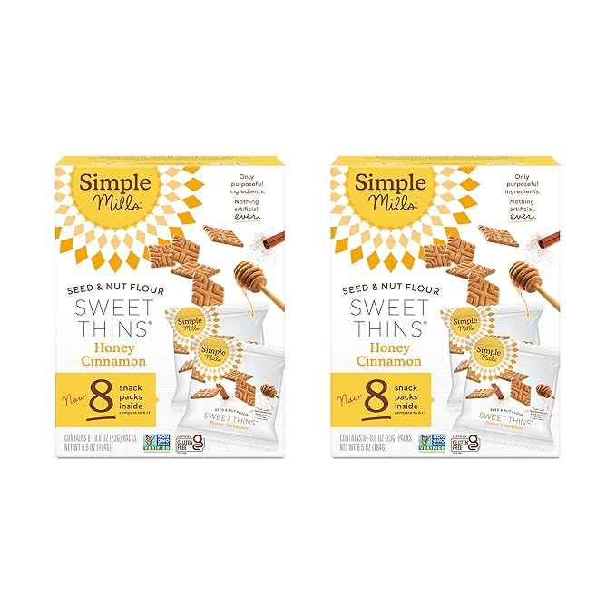 Simple Mills Snack Packs Honey Cinnamon Seed & Nut Flour Sweet Thins, Paleo Friendly & Delicious Sweet Thin Cookies, Good for Snacks, Nutrient Dense, 8 Pack (6.5 oz Pack of 2)
