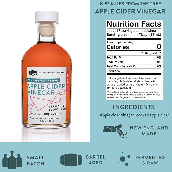 American Vinegar Works - Essentials Kitchen Vinegars - Includes Apple Cider, Red Wine, Rice Wine, and Chardonnay Wine Vinegars - Packed in a Custom Box - Great for Gifts - 8.5 oz Bottles - 4 Pack